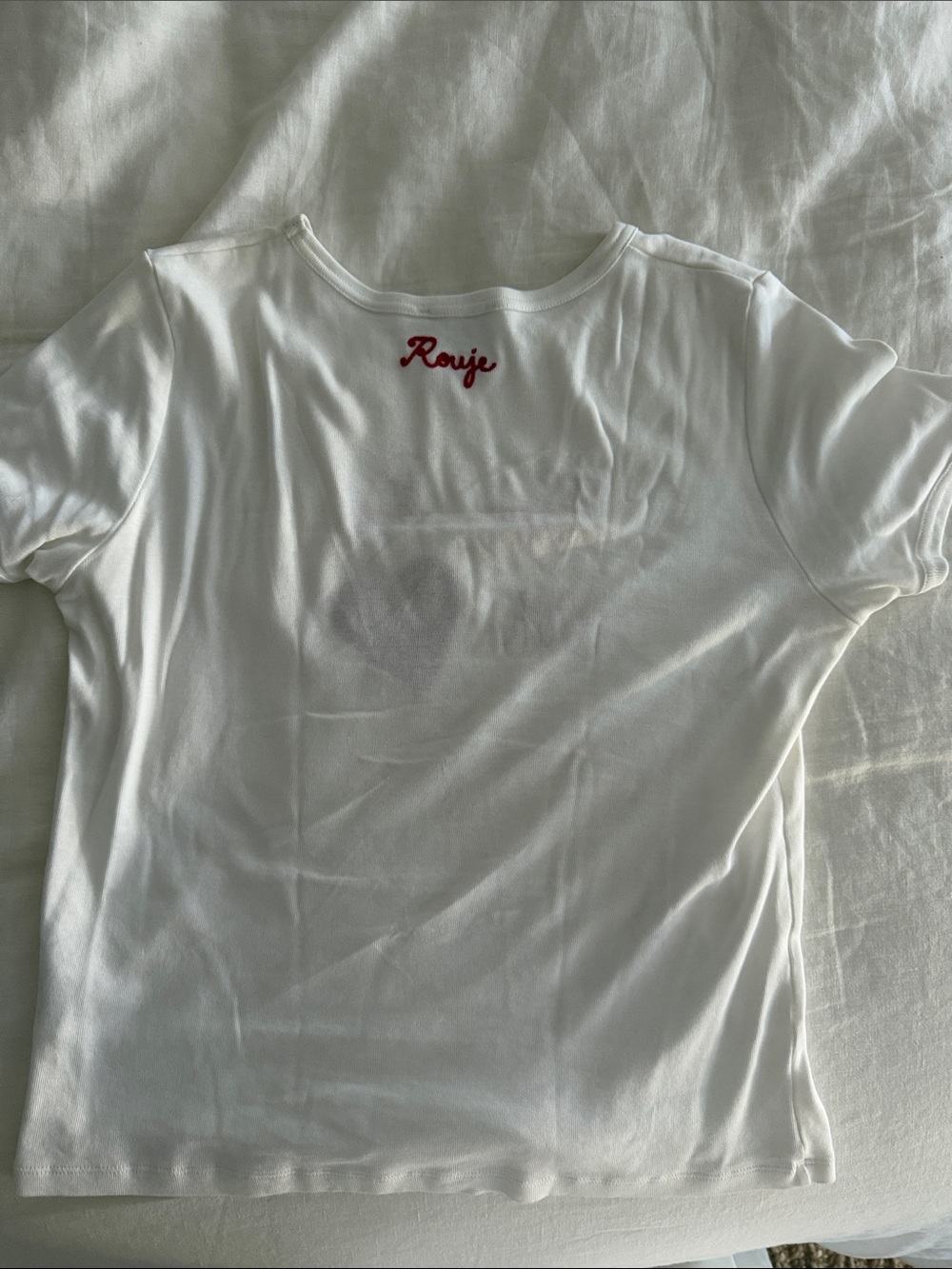 Rouje White Tee with Red Heart and Paris Text - Picture 3 of 3